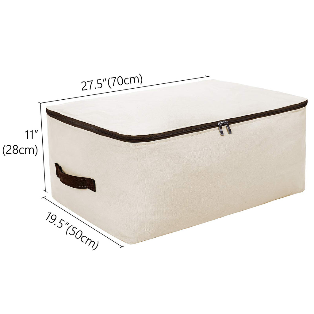Pack of 2, 70 * 50 * 28cm, Big Size Soft Cotton Canvas Clothes Storage Bags for Garment, Sweaters, Duvets, King/Queen Size Bedding Organizer Containers, Breathable, Washable