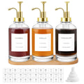 Sunal 3pack Coffee Syrup Dispenser,Gold 16.9 oz/500ml Glass Pump Bottles with Tray,Syrup Dispenser with Funnel&36 Labels for Kitchen&Coffee Bar