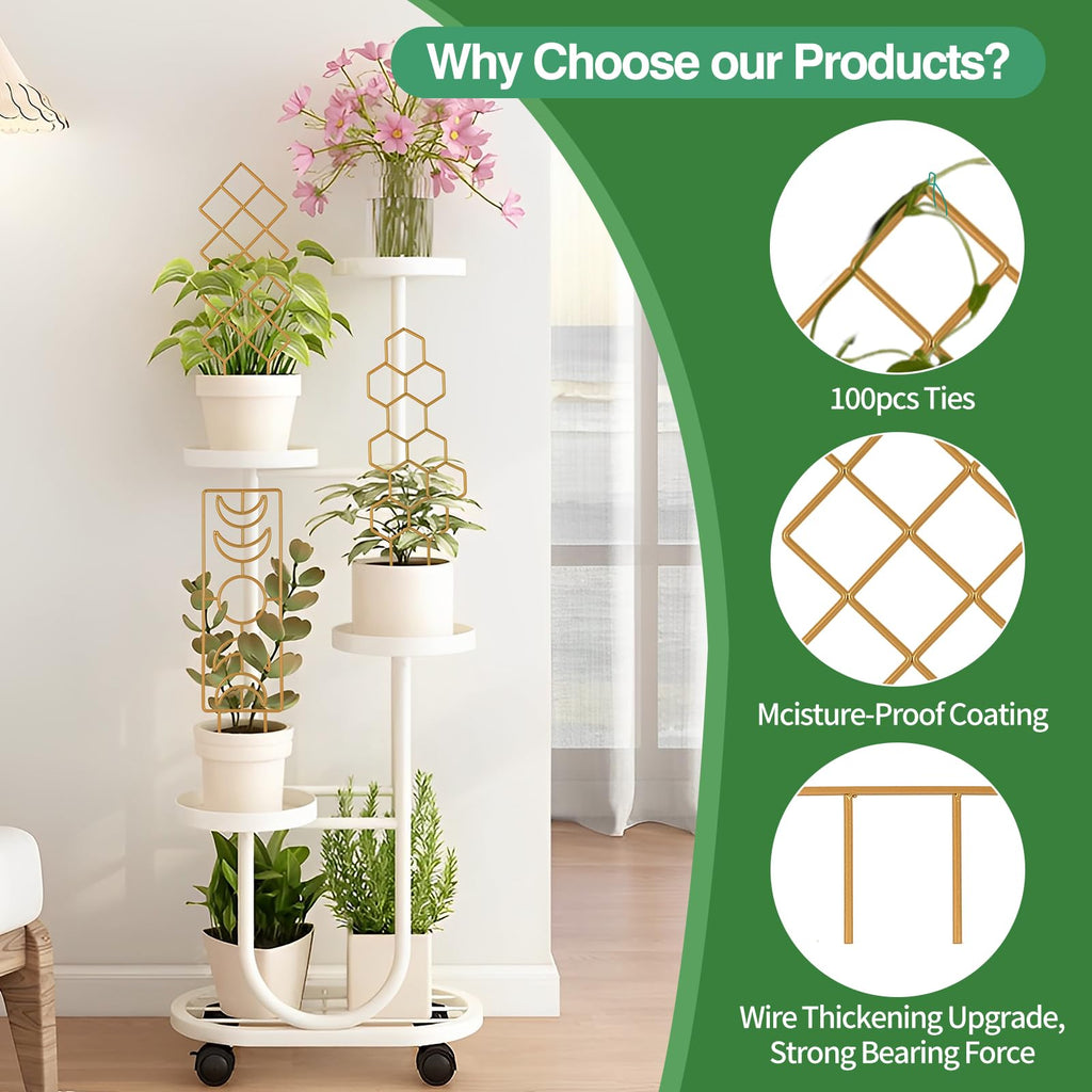 Wellsign Metal Plant Trellis Indoor, 16.36 inch Small Trellis for Potted Plants Geometric Shape Lattice for Ivy Vines Hoya Houseplants Flower Support 2 Pack