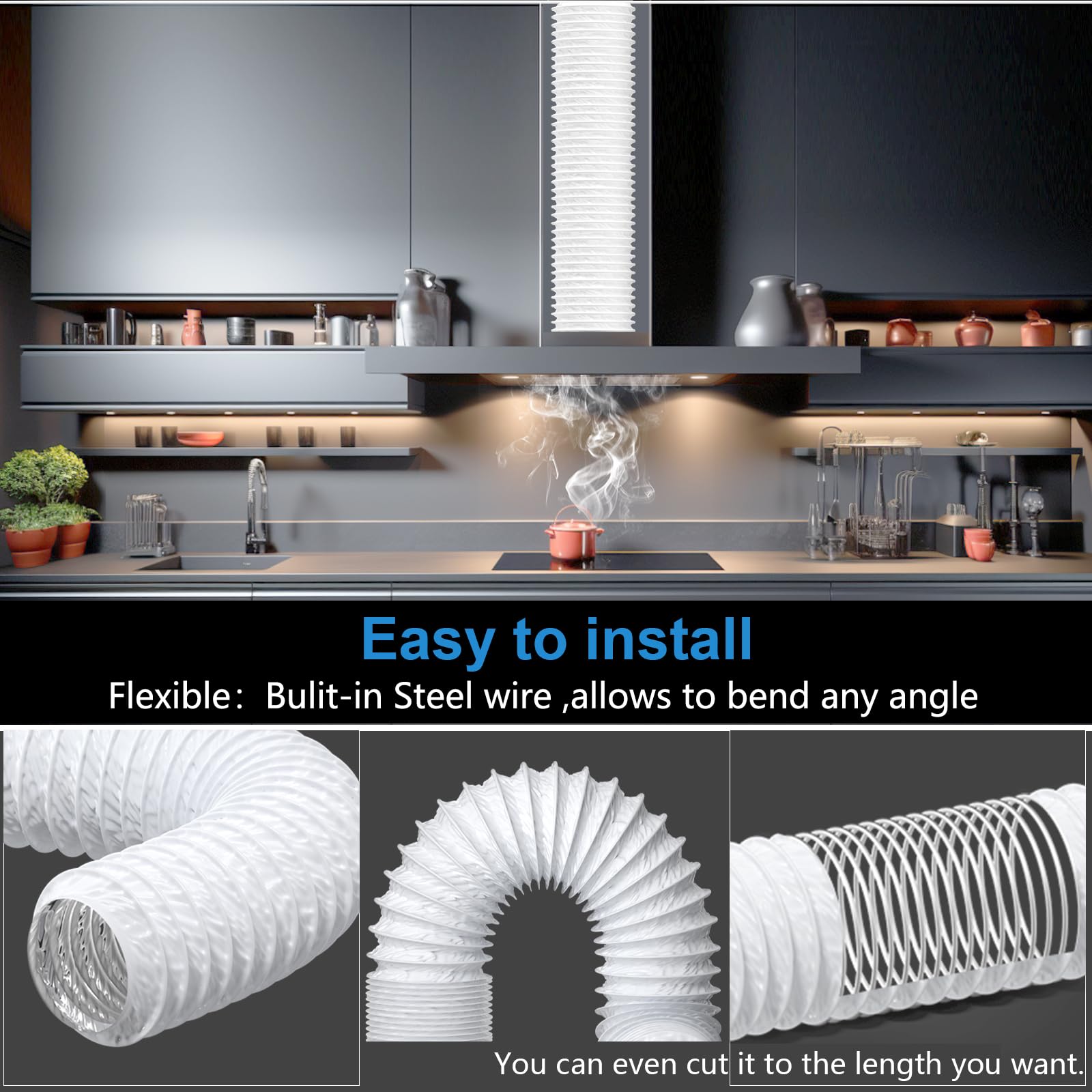 Hon&Guan 4 Inch Insulated Dryer Vent Hose - 16FT White Flexible Duct with 2 Clamps for HVAC Ventilation and Duct Fans Systems(100mm-5M)