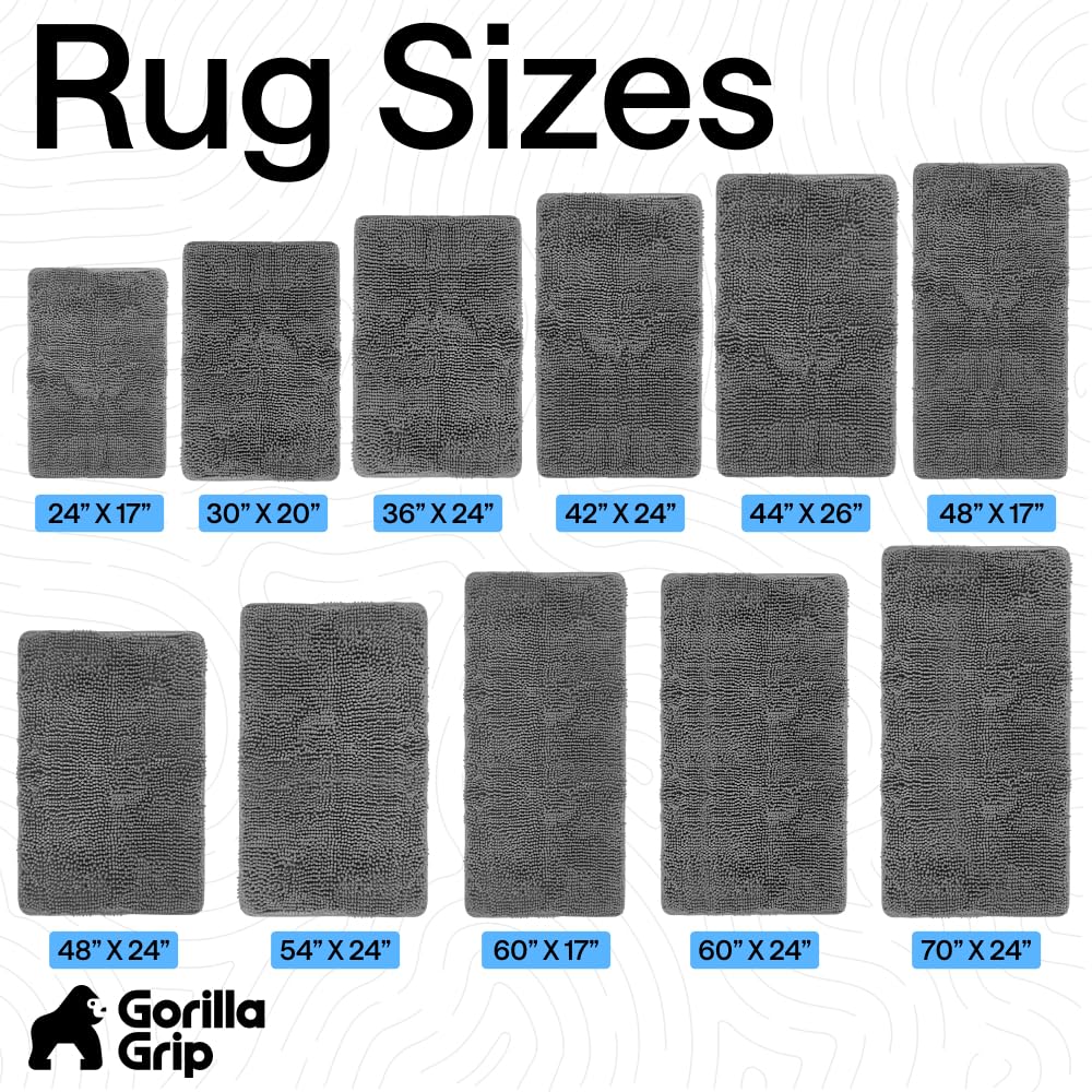 GORILLA GRIP Bath Mat, Thick Soft Absorbent Chenille Floor Mats, Rubber Backing Bathmat, Quick Dry Rug, Machine Washable Rugs for Shower and Tub Floors, Bathroom Accessories Decor, 61x43 cm, Grey