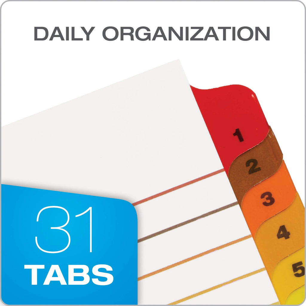 Oxford 1-31 Tab Dividers for 3 Ring Binders, Numbered Tab Dividers, Multicolor Numbered Binder Dividers, 3 Sets (89402)