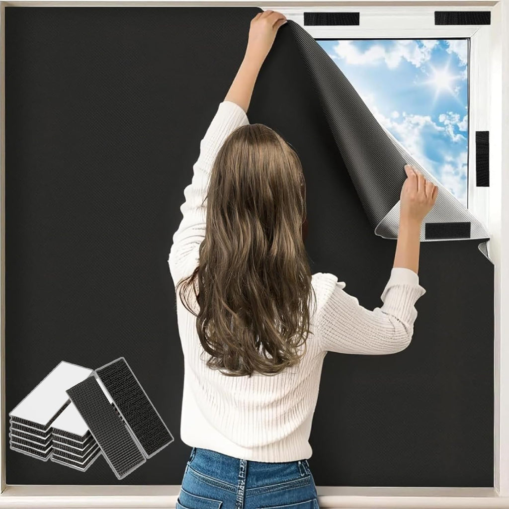 WOHOHOHO 100% Blackout Blinds Set for Bedroom, 59" x 118" Portable Black Out Curtains with 28 Velcros, Marker Pen 3M Measuring Tape for Blackout Window Film, Temporary Shades for Windows Coverings