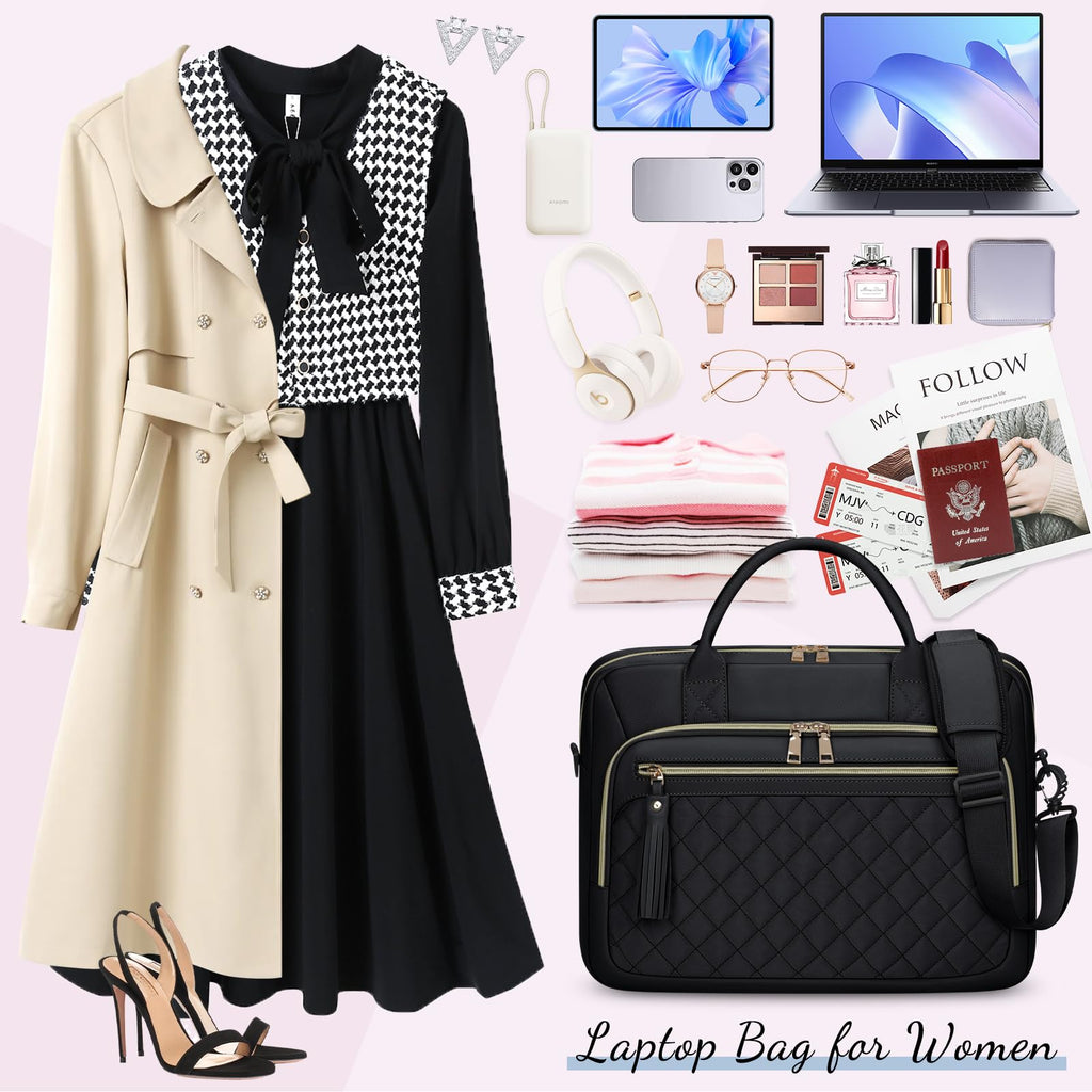 Laptop Bag 17.3 Inch Laptop Briefcase for Women Waterproof Computer Bag Large Messenger Bag Professional Laptop Case for Business Office Work College,Black
