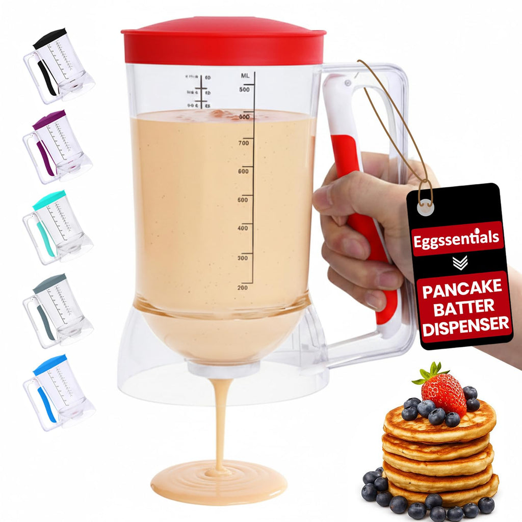 Eggssentials Pancake Batter Dispenser – Mess-Free, Squeeze-Handle Batter Dispenser for Pancakes, Cupcakes, Waffles & More – Durable, Easy-Pour Pancake Dispenser Bottle for Smooth Baking