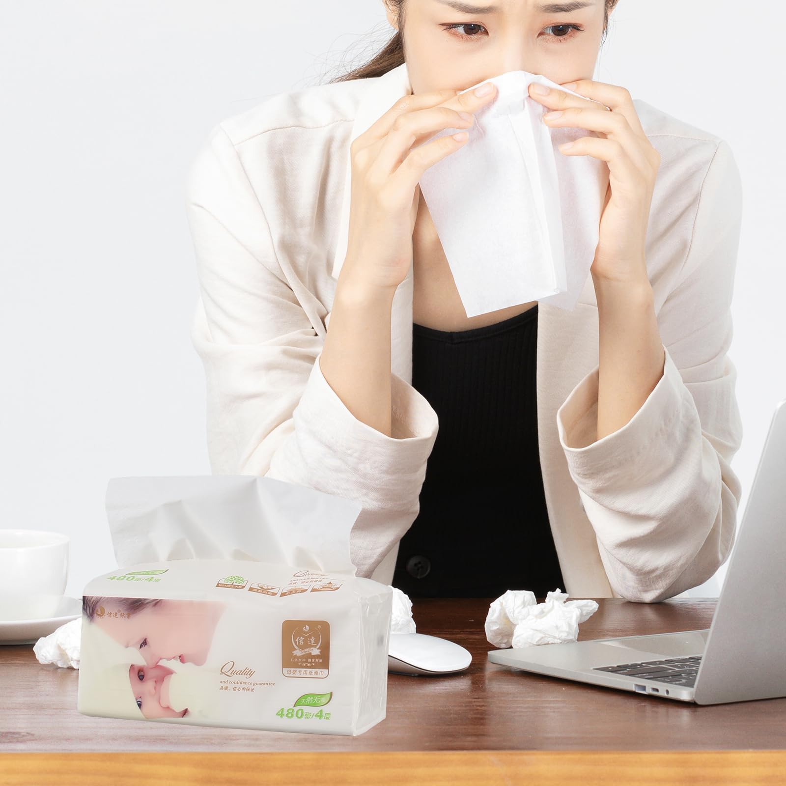 Utiao 8 Packs Soft Facial Tissues, 4-Ply Tissue Packs, 120 Sheets per Pack
