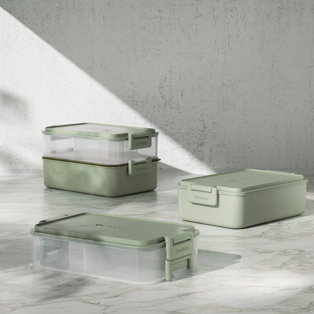 Linoroso Stackable Bento Box Adult Lunch Box | Meet All You On-the-Go Needs for Food, Salad and Snack Box, Premium Bento Lunch Box for Adults Include Utensil Set, Dressing Containers - Pale Mint