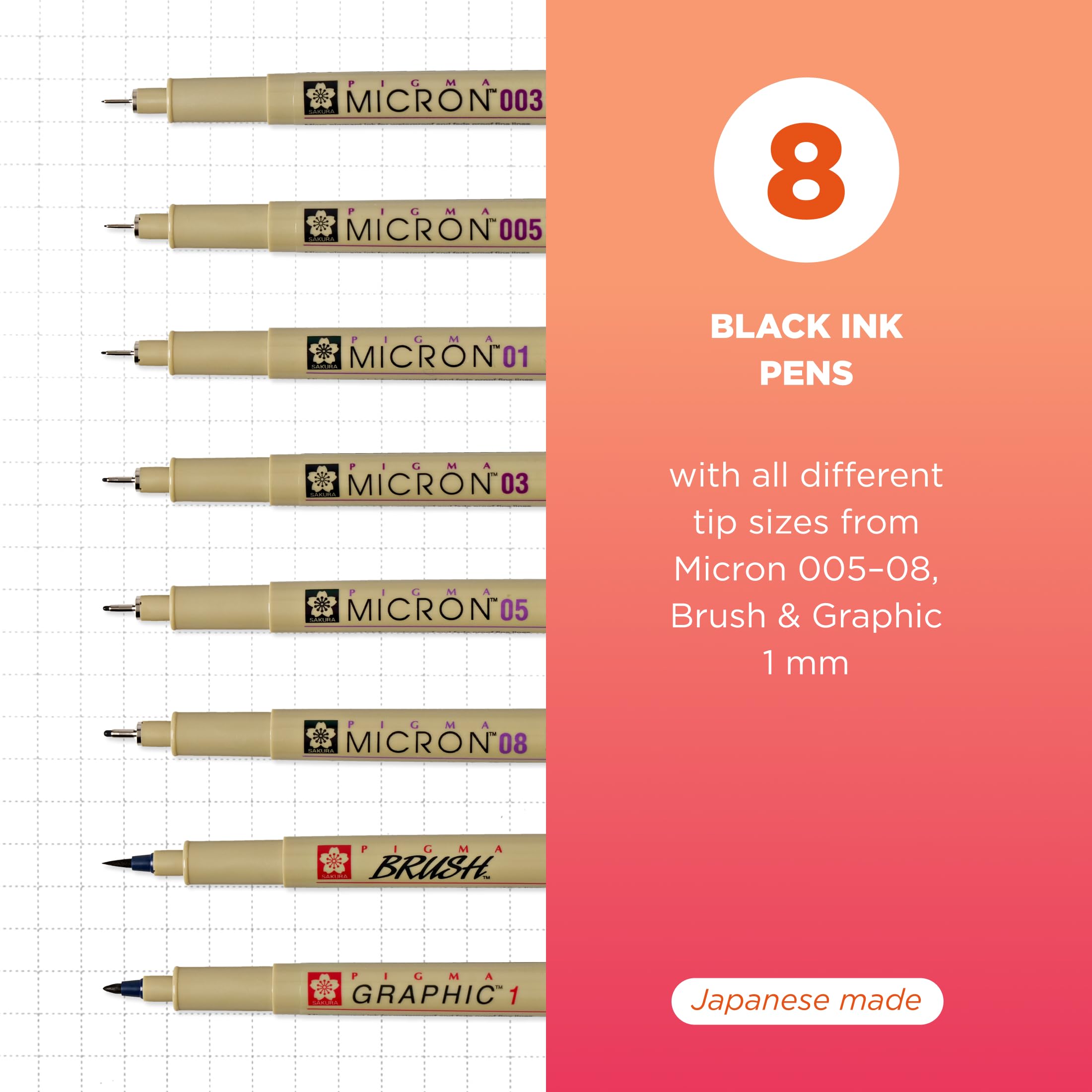 Sakura Pigma Micron Fineliner Pens - Archival Black Ink Pens - Pens for Writing or Drawing - Holiday Gifts for Artists, Crafters & DIY Gifts Projects - Assorted Point Sizes - 8 Pack
