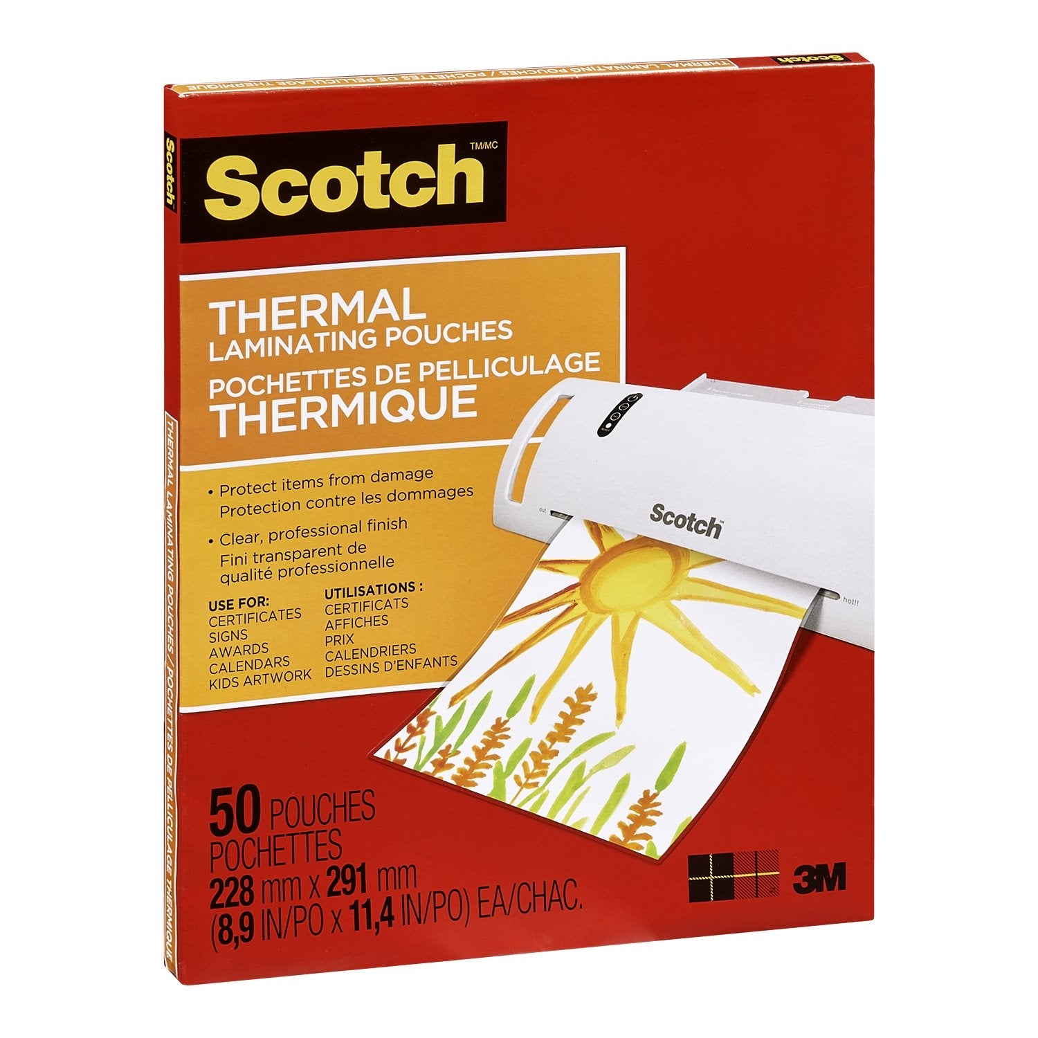 Scotch Thermal Laminating Sheets, 9 in x 11.5 in, 3-Mil Thick, 50 Laminating Pouches
