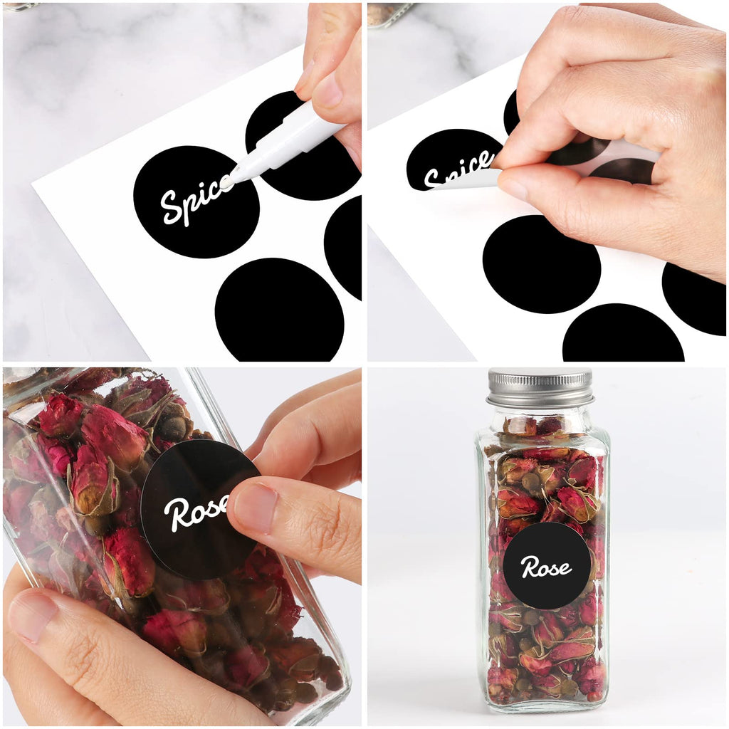 16 Pack 8oz Glass Spice Jars,Clear Square Seasoning bottles with Silver Caps and Shaker Lids,40pcs Black Labels,1 Funnel and 1 Brush for Kitchen Storage