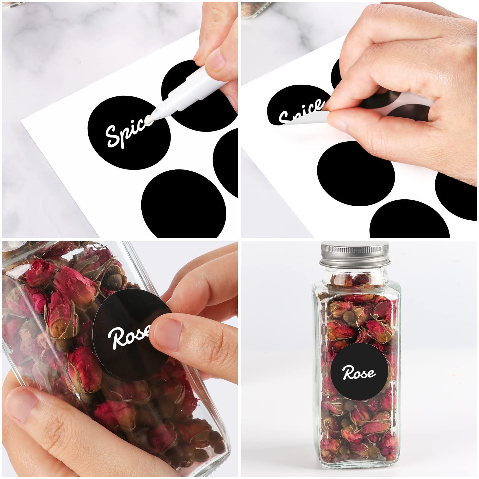 16 Pack 8oz Glass Spice Jars,Clear Square Seasoning bottles with Silver Caps and Shaker Lids,40pcs Black Labels,1 Funnel and 1 Brush for Kitchen Storage