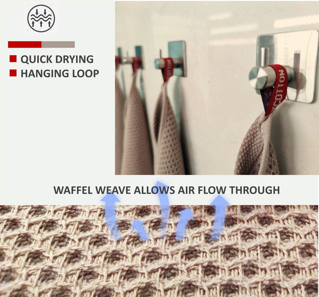ANEWAY Kitchen Towels 100% Cotton Waffle Weave Dish Towel for Cleaning Drying Dishes Extra Absorbent and Soft, Dish Cloth,13 x 28 in, 4 Pack(Brown)