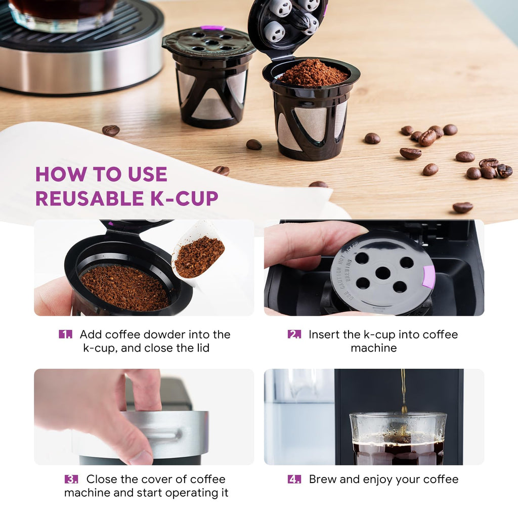 6 Pack Reusable K Cups Compatible for K eurig K-Supreme and K-Supreme Plus, Refillable K Coffee Pods with Stainless Mesh Coffee Filter
