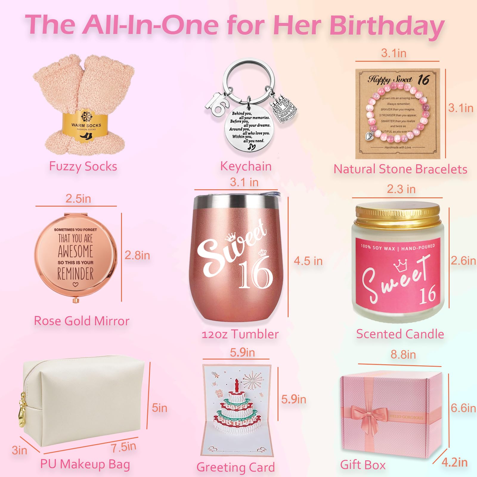Sweet 16 Birthday Gifts for Girls, 16th Birthday Gifts Basket for Best Friends Female Sister Mom Wife Daughter Her Girlfriend Coworker Bestie