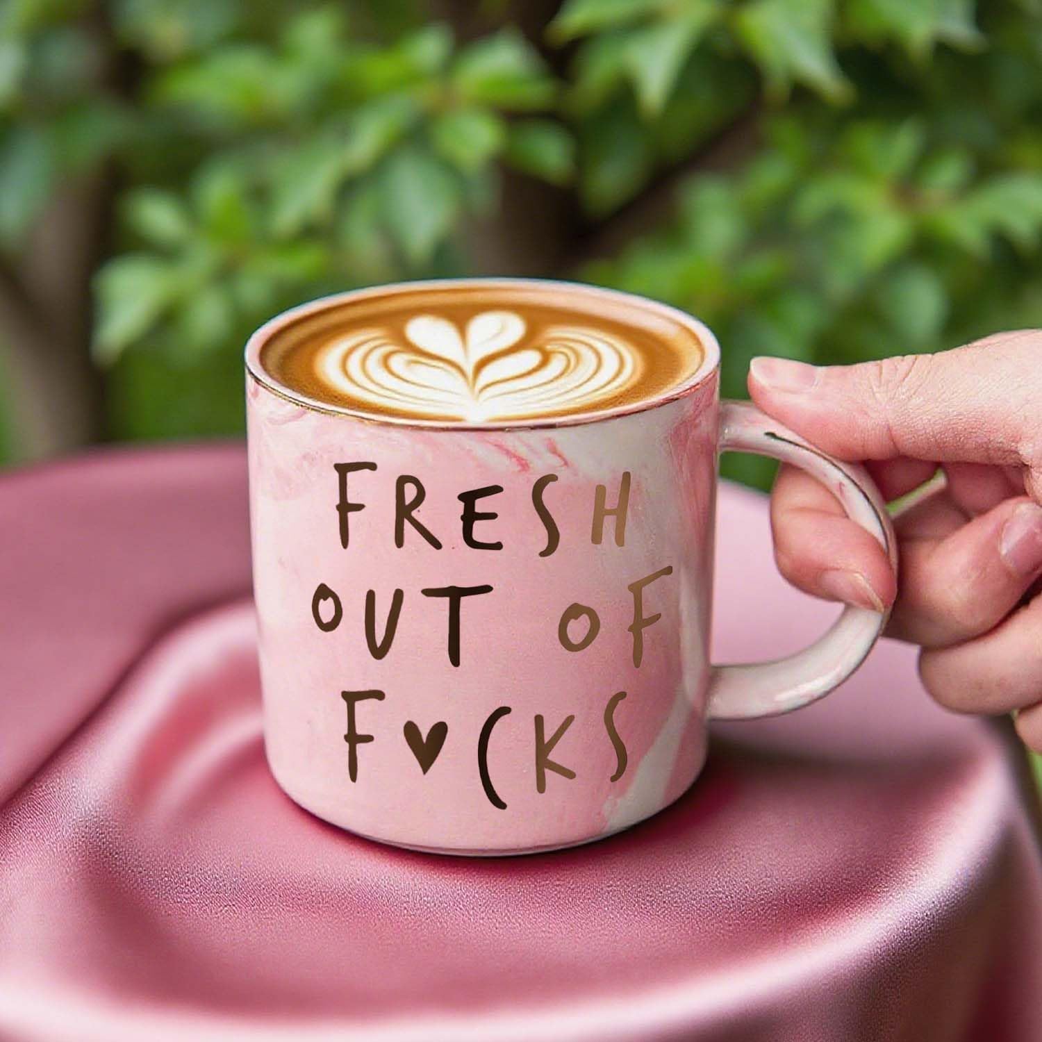 Funny Coffee Mugs Gifts for Women - Sarcastic Novelty Cups Gag Gift for Friends, Coworkers, Boss, Employee, Human Resources - Fresh Out of - Inappropriate Cute Pink Marble Mug, 12oz Coffee Cup