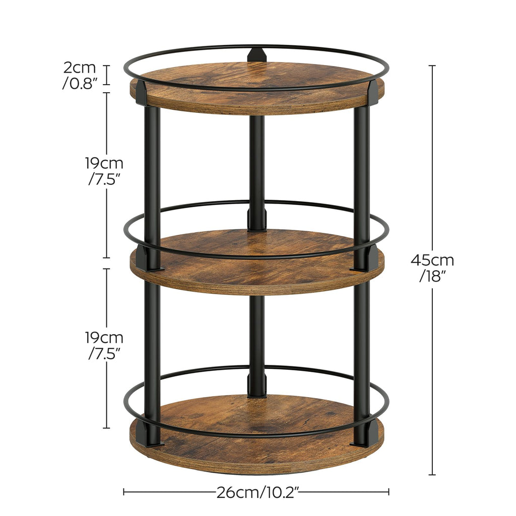 YATINEY Spice Rack, Rotating Spice Organizer for Cupboard, 3 Tier Lazy Susan Turntable, Industrial Countertop Organizer, for Kitchen and Cabinet, Compact and Versatile, Rustic Brown and Black SR23BR
