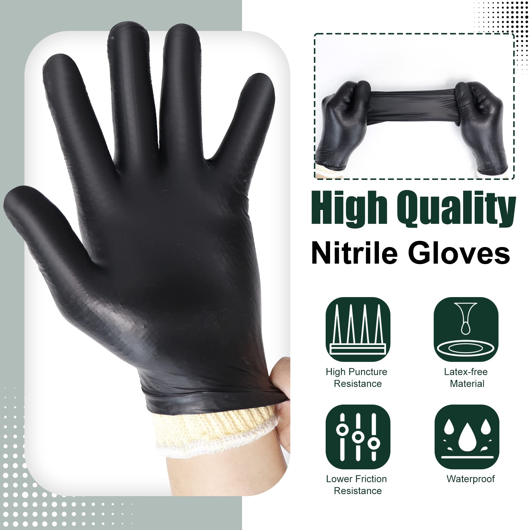 Flehomo BBQ Gloves Kit with 2 Pairs of Reusable Heat Resistant Grilling Gloves Liner and 100 Pieces Disposable Nitrile for Outdoor Cooking and Barbecue, Black, X-Large