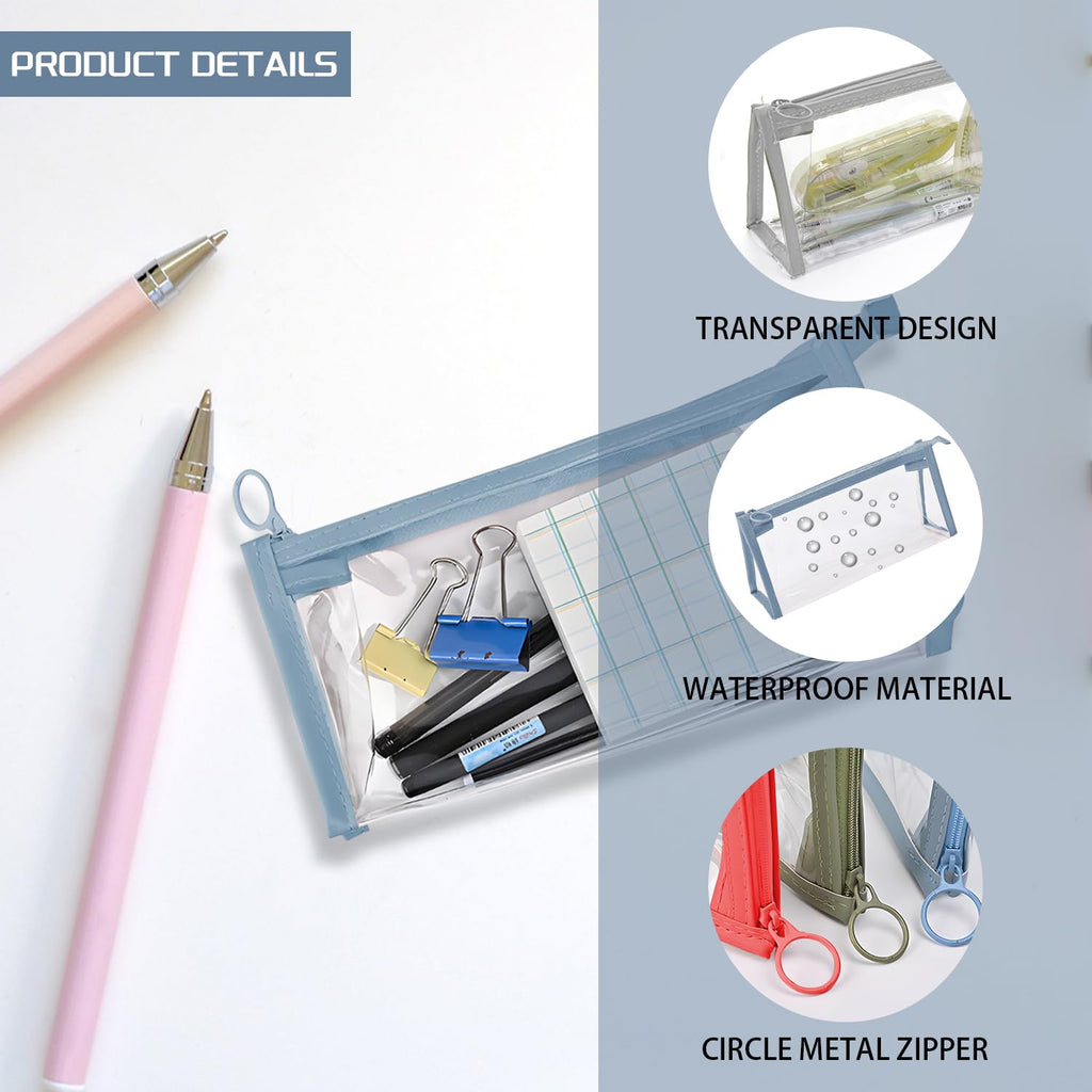 MaehSab 10 PCS Clear Pencil Cases Pen Pouch Transparent Marker Pouch with Zipper, Exam Pencil Storage Bag Travel Cosmetic Makeup Bag, Stationery Toiletries Organizer for Students Adults Teen