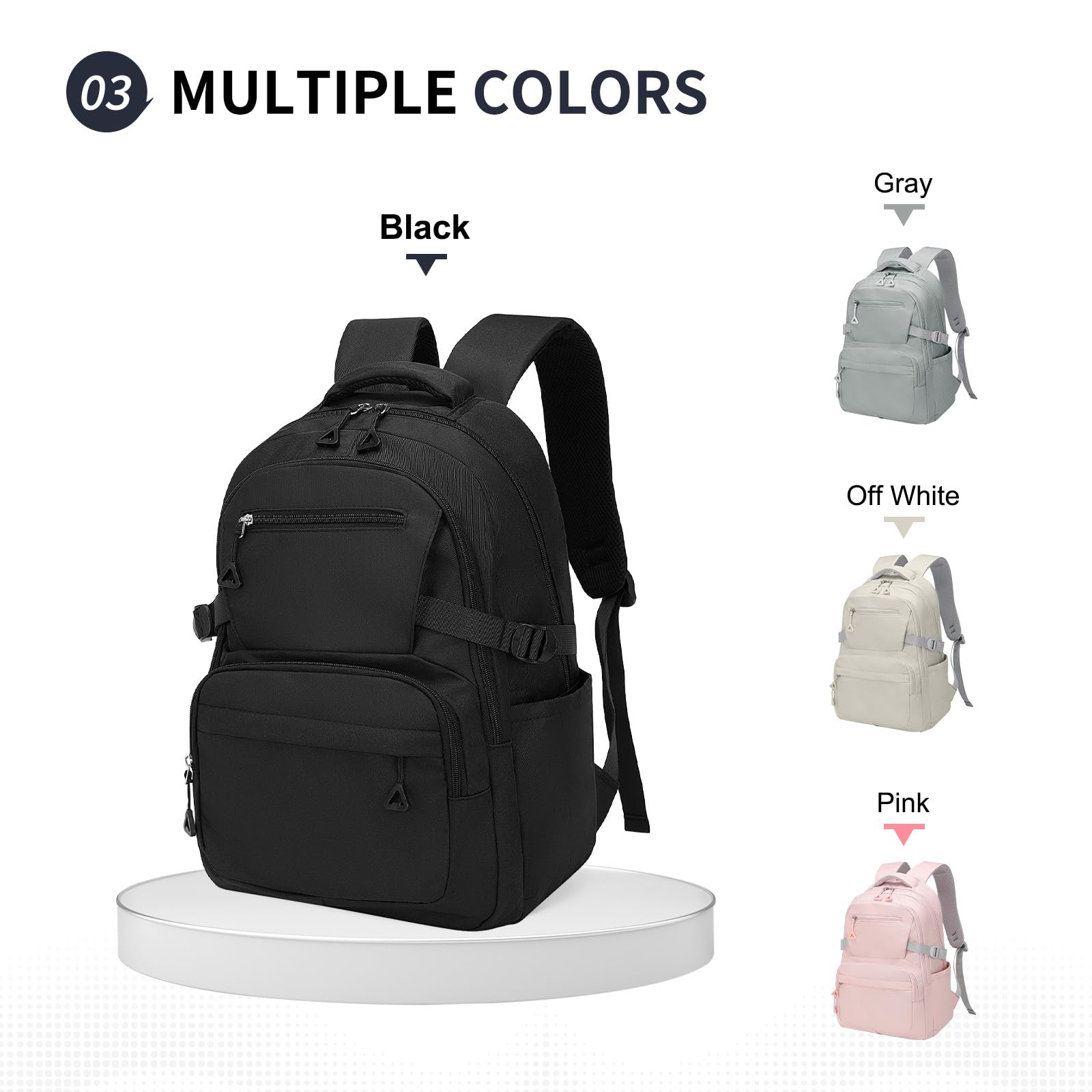 SUIKIHUM Girls Backpack, Lightweight Aesthetic Bookbag with Anti-Theft Pocket, Fit 15.6 Inch Laptop Backpack for College and Daily Use (Black)