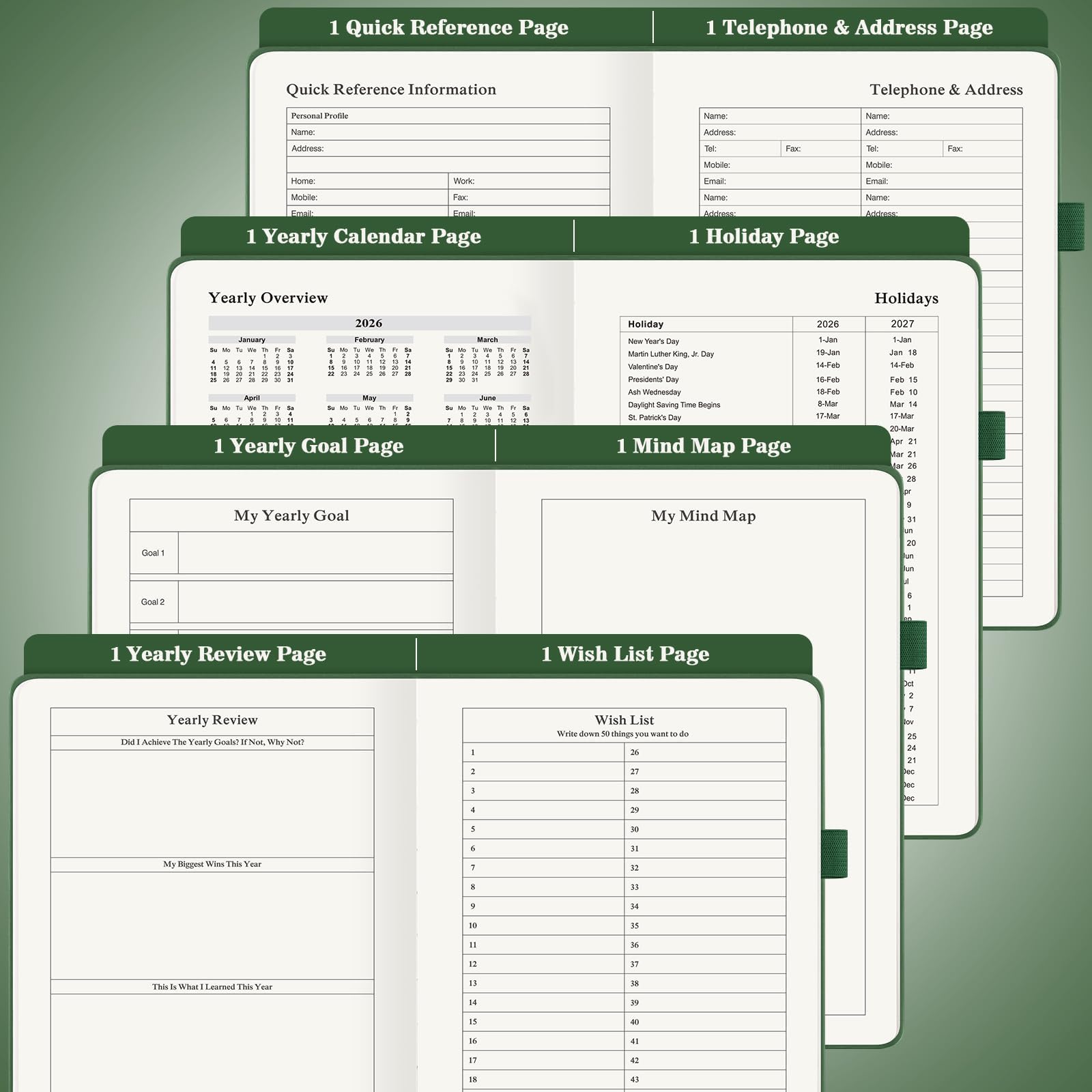 Planner, Undated Daily Planner with To Do List, 365 Days Planner for ADHD Adult, Agenda for Women Men, Hourly Planner Notebook for Goal Setting, Productivity Planner with Calendar, 8.3" x 5.8" (Green)