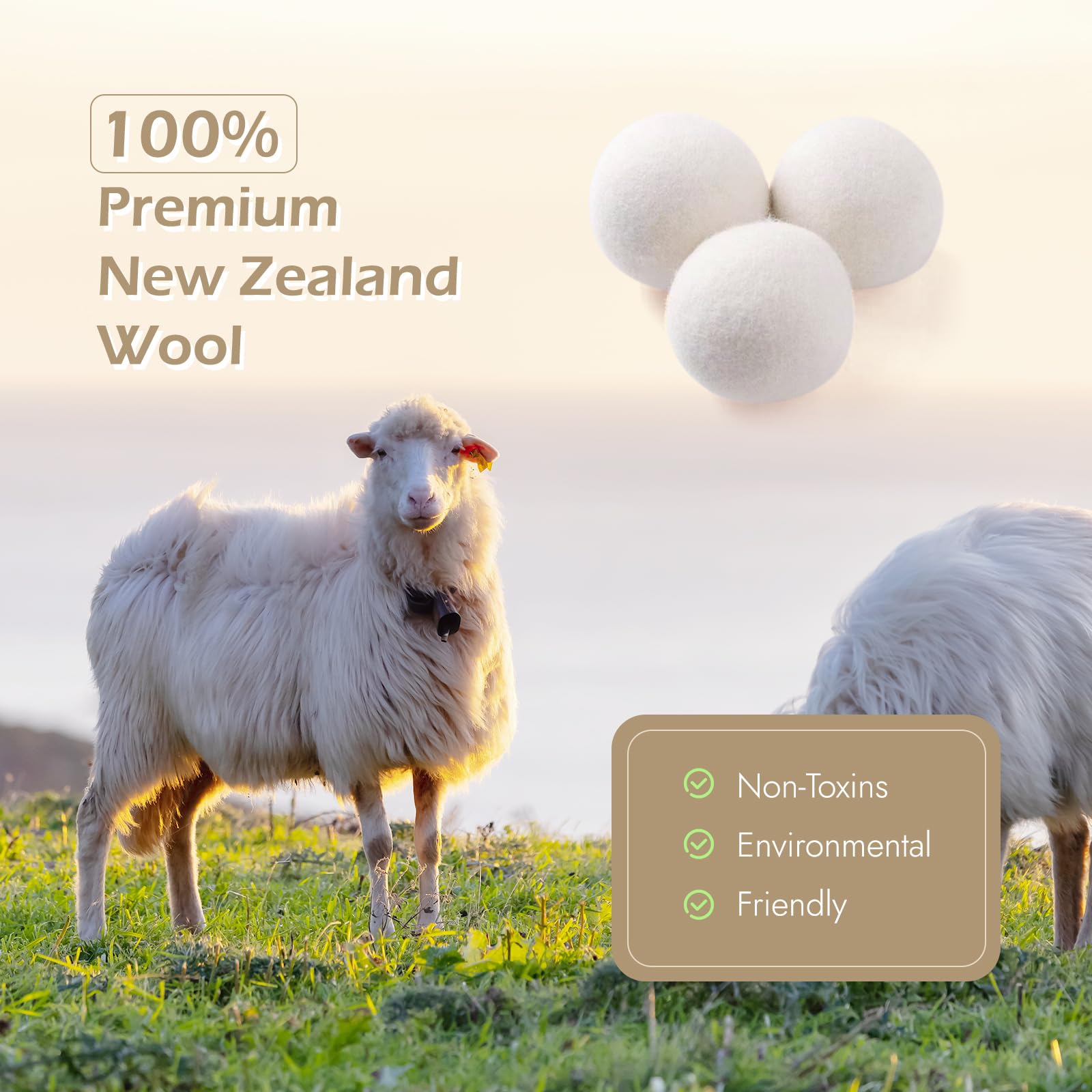 Wool Dryer Balls 6-Pack - Organic New Zealand Wool, XL Handmade Fabric Softener, Reduces Drying Time and Wrinkles, Eco-Friendly Reusable Laundry Solution