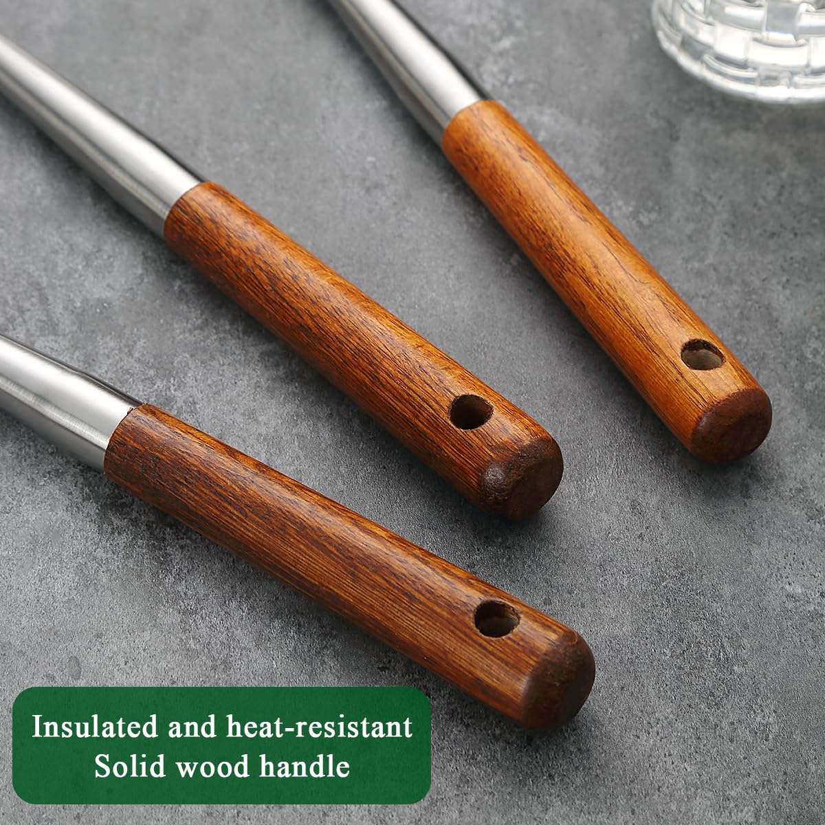 Evanda Wok Spatula Set 43cm, Heat Resistant Wood Handle Stainless Steel Wok Tools, Ladle, Metal Spatula, Kitchen Skimmer, Professional Kitchen Cooking Utensils Set, Wok Accessories Dishwasher Safe