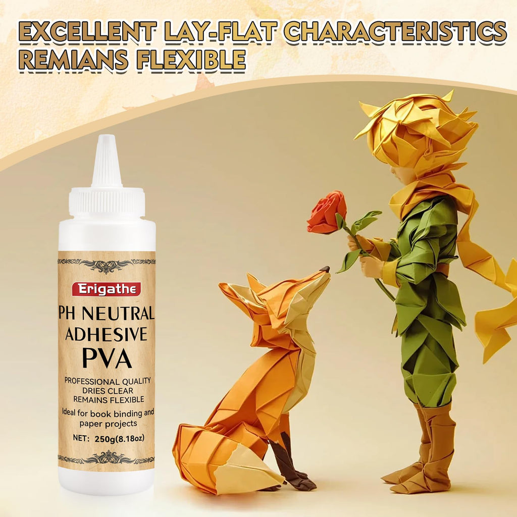 250g Book Glue,Neutral PH PVA Adhesive, Acid-Free, All-Purpose, Dries Clear and Remains Flexible, Used for Bookbinding and Repair, Framing, Collages, Paper Art and Crafts