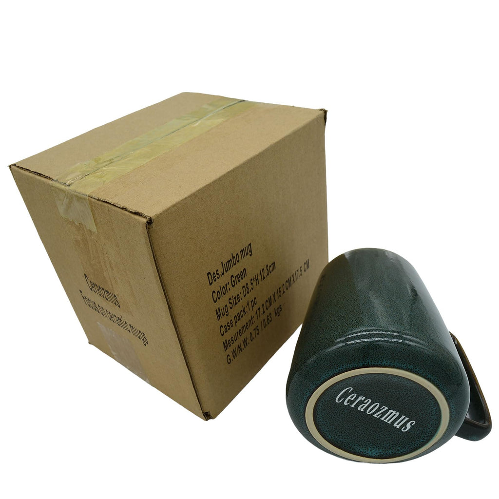Large Ceramics Coffee Mugs,24 OZ,Large Handle Design,Extra Large Tea and Coffee Cup for Office and Home，Microwave and Dishwasher Safe(Color:24 oz Green).