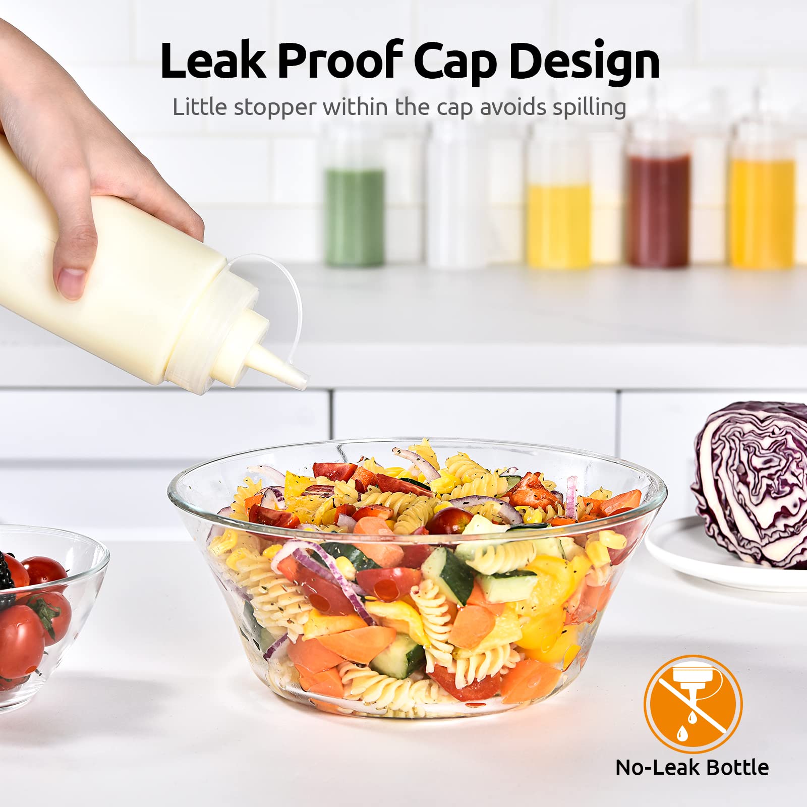 U-Taste 16 OZ Condiment Squeeze Bottles with Twist on Caps and Measurement, Leakproof Squirt Reusable Plastic Sauces Oil Container Dispenser for Ketchup, BBQ, Grilling, Salad Dressing (Pack of 6)