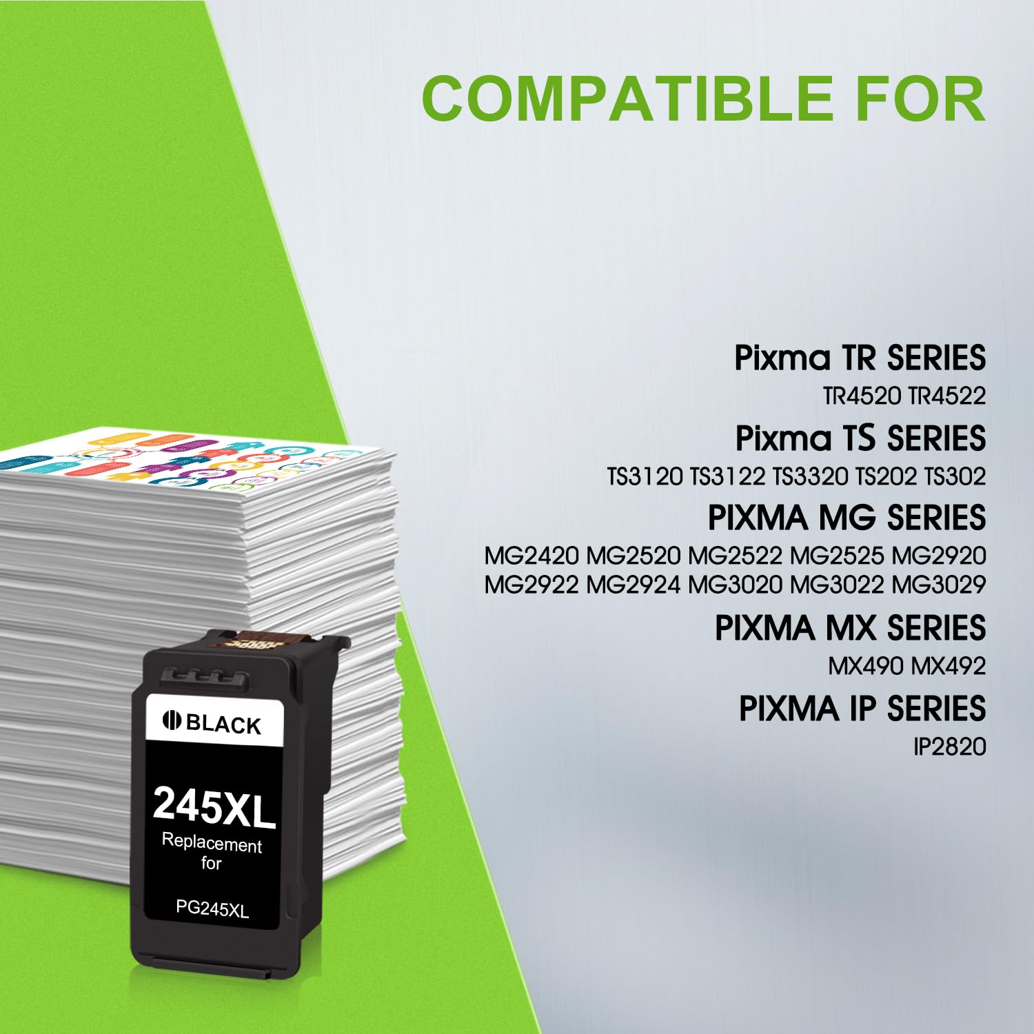 PG-245XL Black Replacement for Canon 245XL Ink Cartridge for PIXMA TS3122 TR4520 MX490 MX492 MG2522 MG2920 MG2420 MG2520 MG2922 MG2924 MG3022 MG3029 Printer (1 Pack)