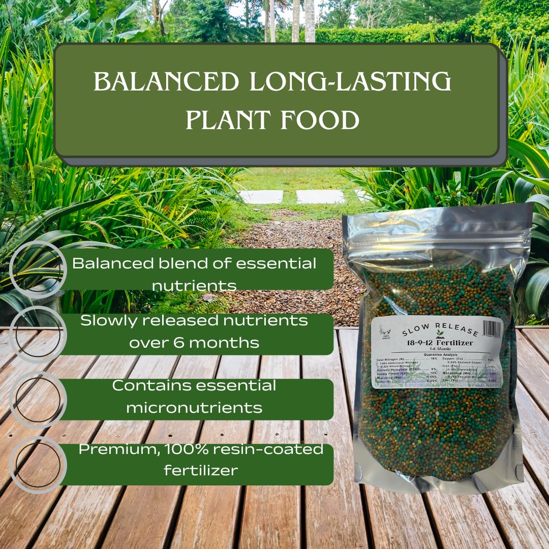 Slow-Release Plant Fertilizer 18-9-12, 750 gr. Premium Resin-Coated Granules with Micronutrients