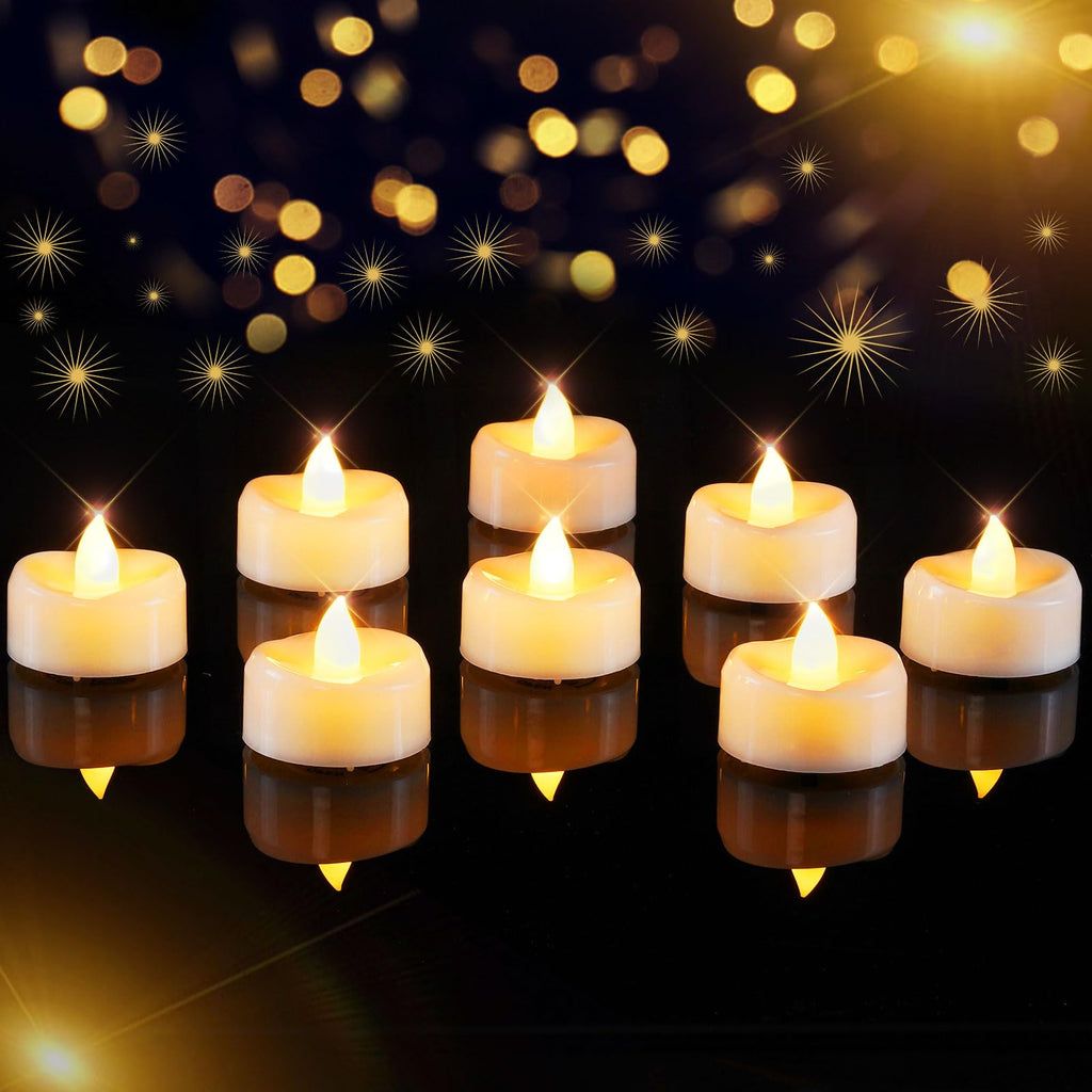 AMAGIC Warm Yellow Tealight 50 Pack Battery Flameless Tea Lights Fake Candle Realistic Bright Last 100+ Hours, for Halloween Birthday Holiday Decoration