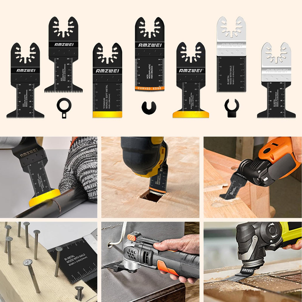 28PCS Oscillating Tool Blades, Professional Universal Titanium Multitool Blades for Wood Metal, Quick Release Compatible with Dewalt Ryobi Milwaukee Rockwell Fein