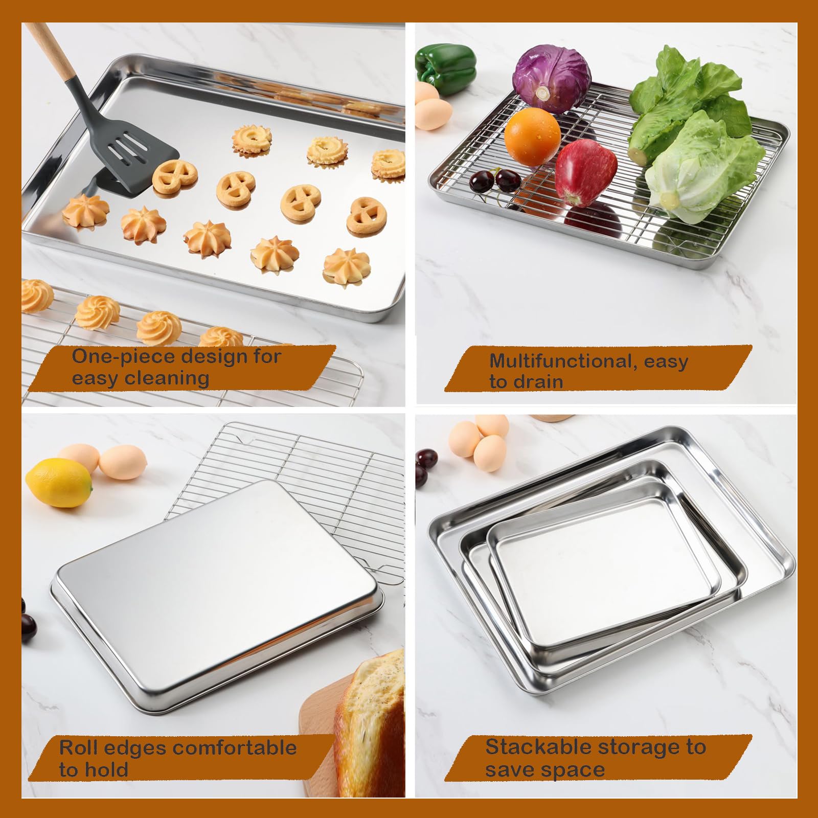 Baking Sheet with Rack Set (1 Sheet + 1 Rack), HaWare Stainless Steel Cookie Sheet for Oven Baking, 16”x12” Baking Pan Tray with Cooling Rack, Non Toxic & Heavy Duty, Dishwasher Safe
