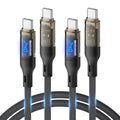 SooPii 240W USB C to USB C Cable[4ft 2-Pack],Fast Charging USB C Cable with LED Display for Galaxy S23+/S23 Ultra/S22 Ultra,MacBook Pro,lPhone16/15/15Pro/15ProMax,etc.,Transparent Shell,(Black)