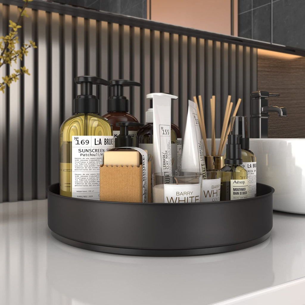 WUIVIUT Steel Lazy Susan Cabinet Organizer, Rotating Kitchen Countertop Spice Rack Organizer for Cupboard Fridge Pantry Bathroom Black