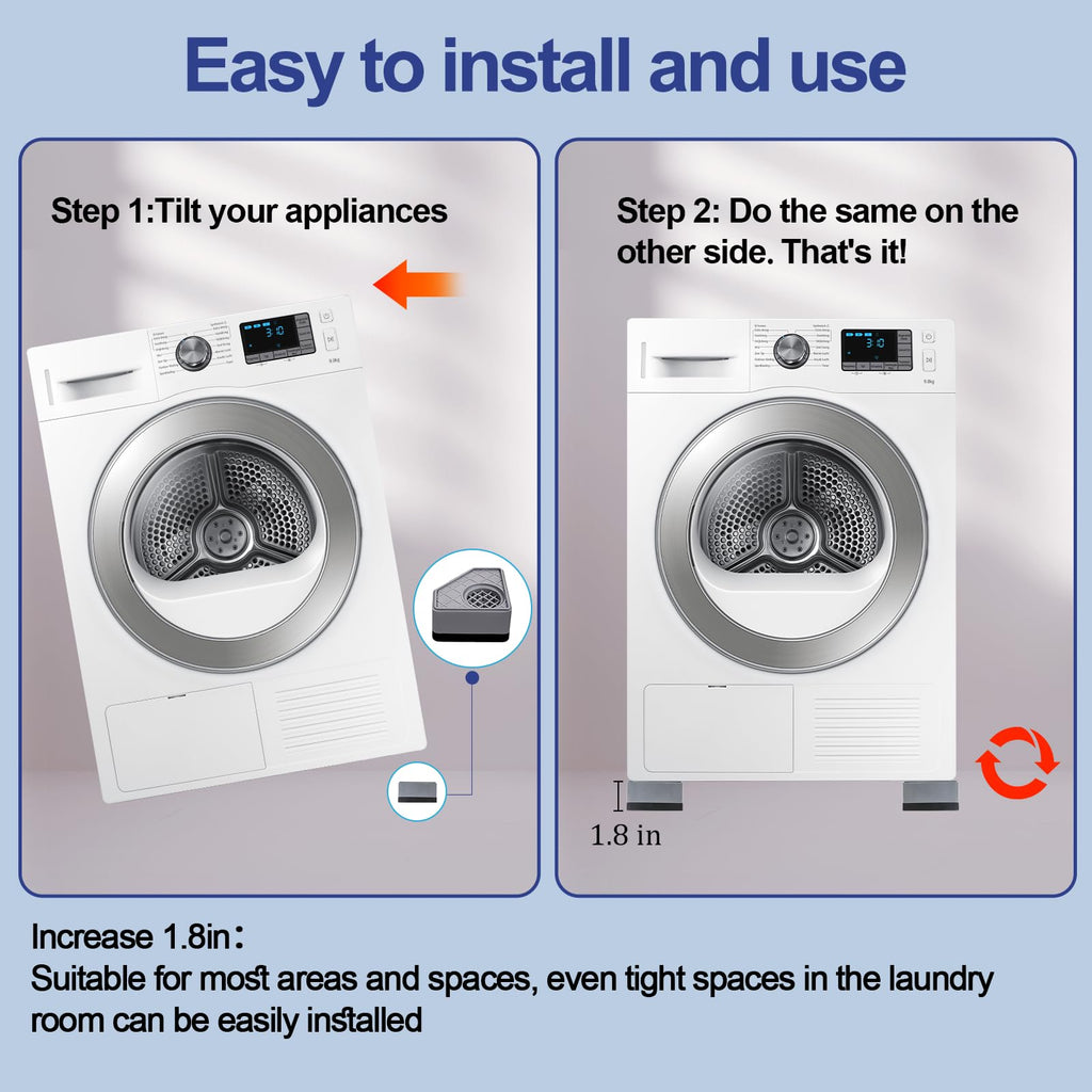 4Pcs Anti Vibration Pads for Washing Machine, Stops Washer Dryer Moving, Prevents Noise, Vibration Transfer, Antivibration Stabilizer Support Feet (Increase1.8in)