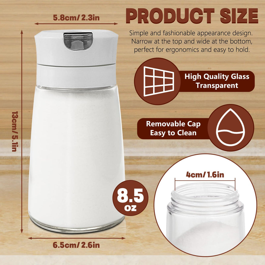 Sekonow 2Pcs Glass Sugar Dispenser with Auto Flip Pour Spout, Weighted Pourer Sugar Container, 8.5oz Sugar Bowl Shaker Jar Salt Dish Holder Coffee Bar Accessories