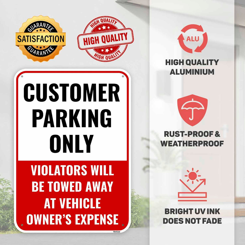 2PC Customer Parking Sign, 14 x 10 Inches - Aluminum - Customer Parking Only Sign for Business
