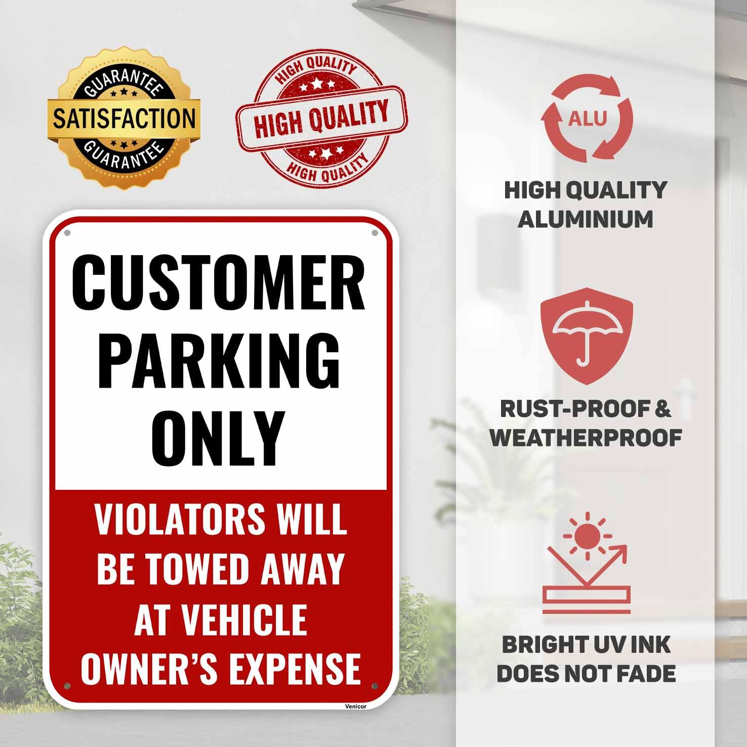 2PC Customer Parking Sign, 14 x 10 Inches - Aluminum - Customer Parking Only Sign for Business