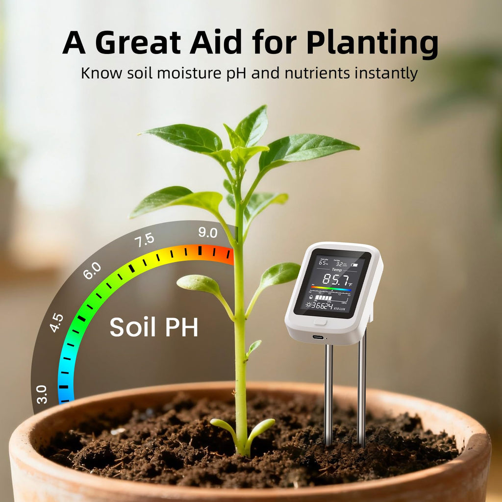 6-in-1 Soil Meter with Ph, Moisture, Fertility, Temperature, Sunlight & Humidity Sensor, Soil Test Kit for Garden, Farm & Lawn Plant Care, Multi-Function Tester Ideal for Plants Lover Gifts