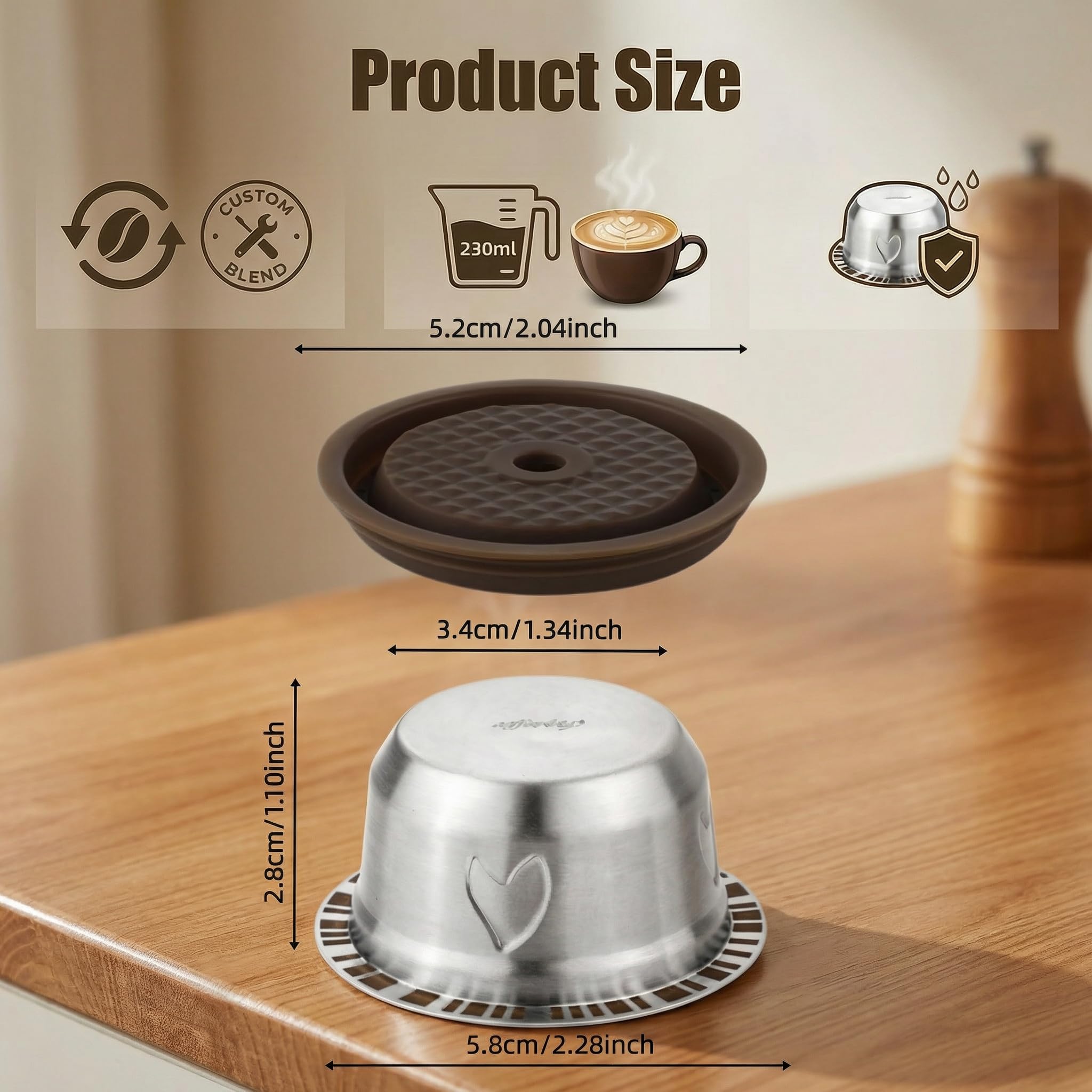 Reusable Coffee Pods for Nespresso Vertuo Machine (Compatible with Vertuo Next/Pop), 230ml Stainless Steel Refillable Coffee Capsule Set - Nespresso Accessories for Home & Office