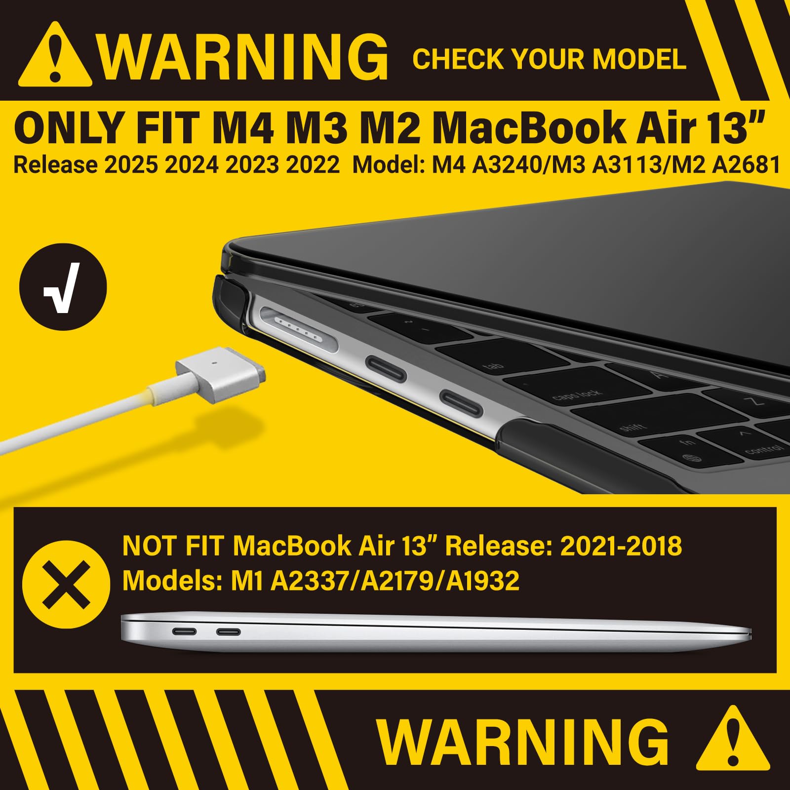 IBENZER Compatible with 2025 2024 2023 2022 MacBook Air 13 inch Case M4 A3240 M3 A3113 M2 A2681, Hardshell Case & Keyboard Cover for Mac Air 13.6 with Touch ID, Crystal Black, CA-AT13-KK-CYBK+1