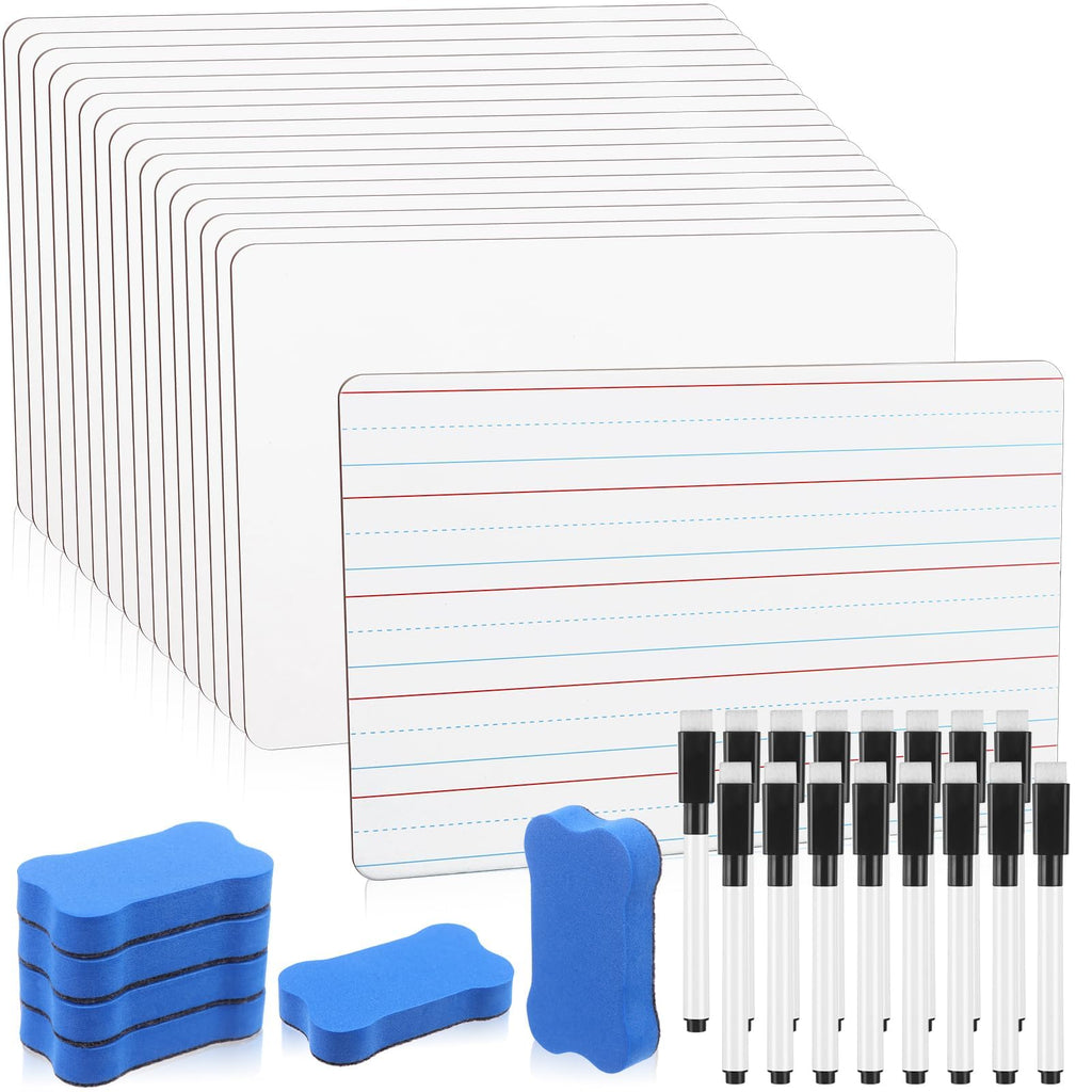 18 Pack Dry Erase Lapboards with Lines 6 x 9 inch Double Sided White Boards with 18 Black Markers 6 Erasers Small White Dry Erase Boards for Learners Teacher Office Supplies Home Group Activities