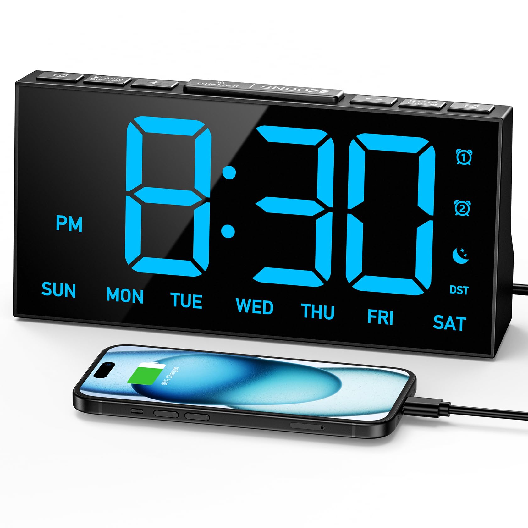 GOLOZA Digital Alarm Clocks for Bedrooms, Digital Clock with 4 Level Brightness +Off, Dual Customizable Alarms, USB Port, Power-Off Memory, Snooze, DST, 12/24H, Desk Clock for Kids Adults Elderly