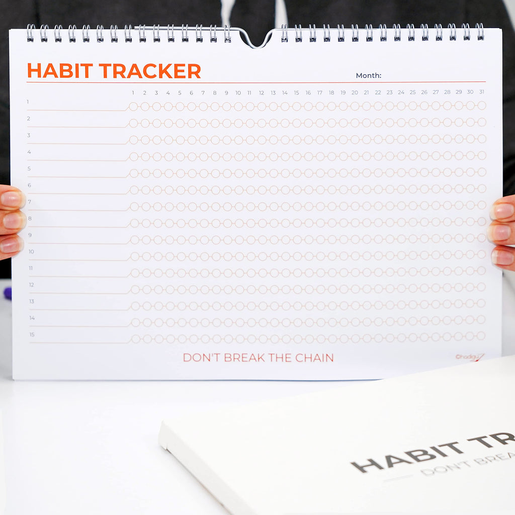 Hadigu Habit Tracker Calendar (Undated 12 Month) Colorful Motivational Design, Spiral Bound and Hanger, A4 Size (8,3"x11.7") Quality Heavy Paper, Monthly Habit Tracker Journal, Goal Tracker, Workout