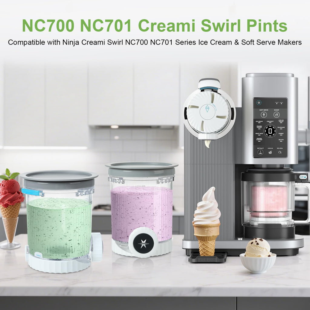 2 Pack Pint Containers Replacement for Ninja Swirl Ice Cream & Soft Serve Makers, 16oz Creami Swirl Pints and Lids Compatible with NC700 NC701 Series, BPA-Free & Dishwasher Safe