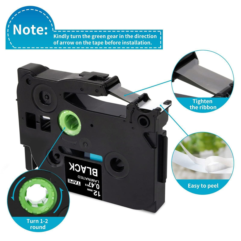 3-Pack Compatible Brother Label Maker Tape TZe-131 TZe-231 TZe-335, P Touch Label Tape TZe 12mm 0.47 Laminated for Brother PT-H100 H110 PT-D210 D200 PT-P700 (Black on Clear/White, White on Black)