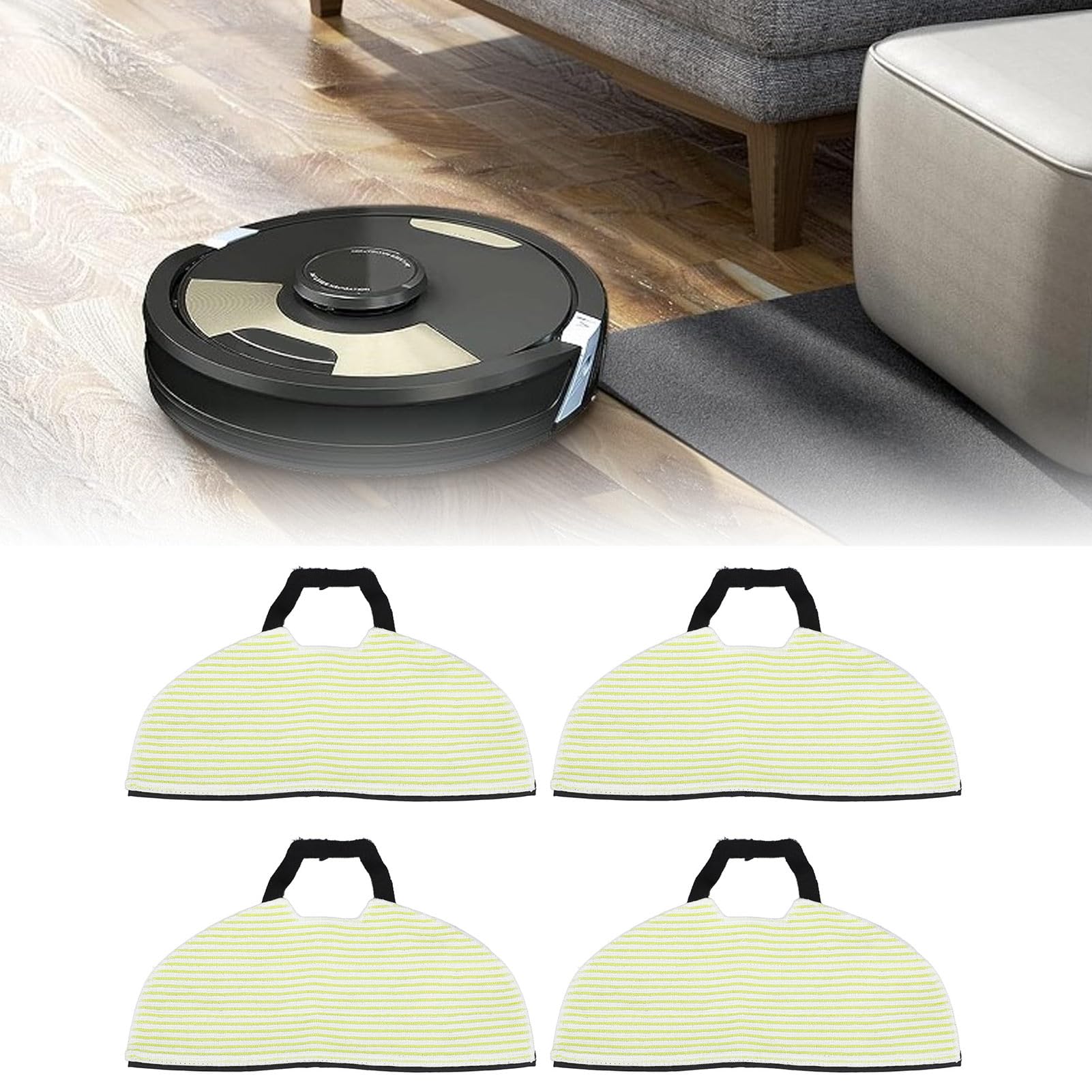 TOPINCN 4pcs Vacuum Mop Pads, Reusable Microfiber Soft Pads for Shark RV2410WD, RV2610WD Robot Vacuum, Highly Absorbent, Durable, Washable, Modern, Yellow and White Striped