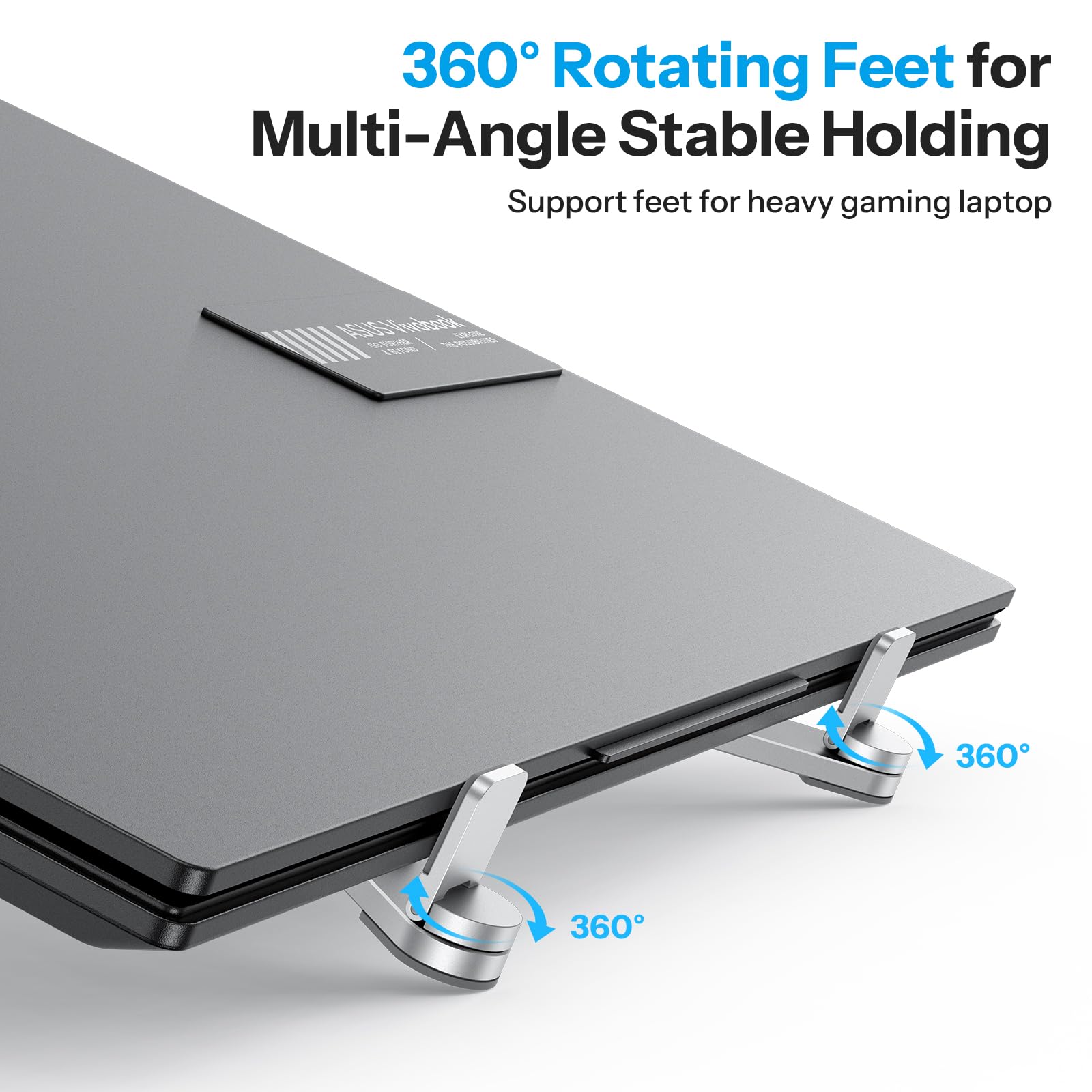 OMOTON LA15 360° Rotation Auto-Locking Laptop Stand for Desk, 6-Level Adjustable Aluminum Riser & Portable Foldable Holder for MacBook Tablet up to 15.6"